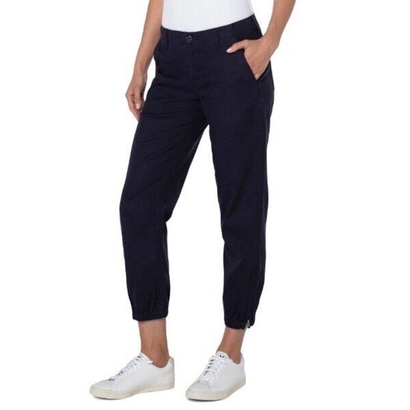 Liverpool Pants - LAST CALL Liverpool 30/10 Women Crop Utility Rich Navy Joggers Pants Zip Ankle